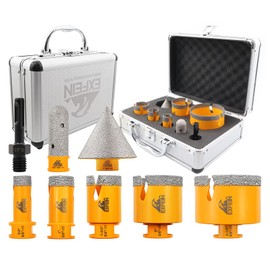 EXFEIN Tile Hole Saw Kit 8pcs - Diamond Core Drill Bits Set (19/25/35/50/75mm) & SDS Adapter for Tile Porcelain Ceramic Marble Granite with 20mm Diamond Finger Bit and 50mm Chamfer Bit Trimming Holes