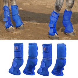 Harrison Howard Horse Fly Boots Perfect Contoured Fit Leg Guards Dense Mesh Boots with Ventilated Comfort Reliable Protection from Summer Elements Set of 4 Deep Blue L