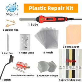 Ghguole 100W Plastic Welder, Plastic Welding Kit with 7 Types of Welding Plastic, Soldering Iron Kit with 3 Tips & 5 Reinforcing Stainless Steel Mesh for Welding and Repairing Plastic