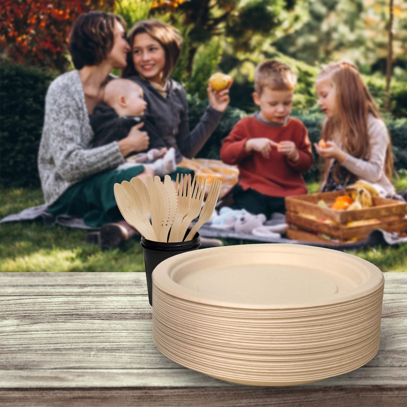 Disposable Bamboo Fibre Paper Plates l 10 inch (25cm) Round