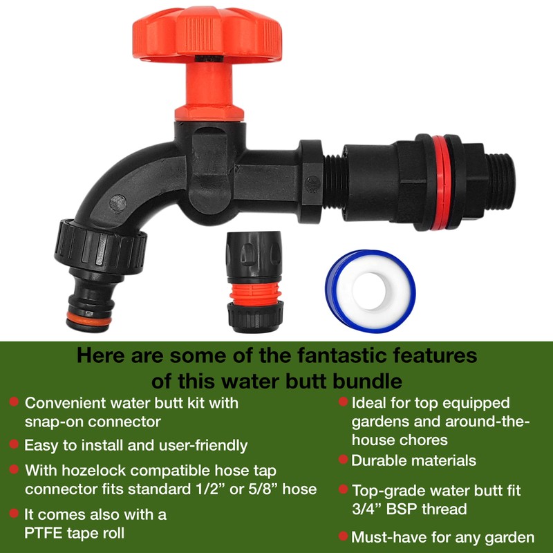 Premium Water Butts Kit – 3/4" bsp black tap with