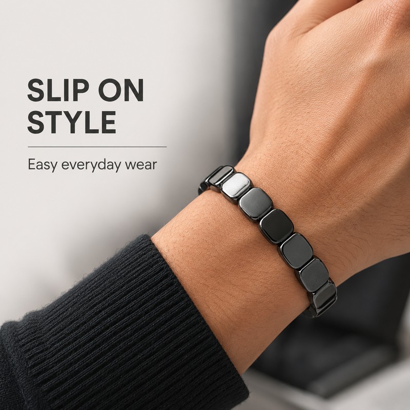 Hematite Bead Bracelet for Everyday Style – Geometric Metallic Stone