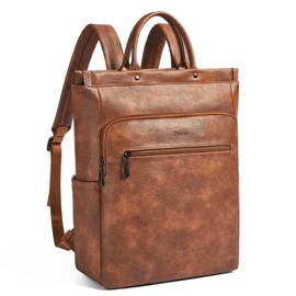 Leather Laptop Backpack for Women, Travel Backpack Purse Fits 15.6 Inch Laptop, Casual Daypack with Laptop Compartment for Teachers College Work Business Nurse Weekender, Brown