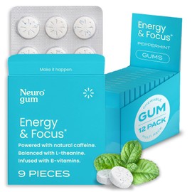 Neuro Gum | Nootropic Energy Caffeine Gum | 40mg Caffeine + 60mg L-theanine + B Vitamins for Energy and Focus | Sugar Free + Vegan + Keto | Caffeine Supplement for Adults Mint Flavor (108 Count)