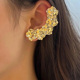 Eioi & Lmnm Women's Gold Flower Cartilage Ear Crawler Stud Earrings, Floral Cartilage Ear Cuffs, Piercing Earscape Statement Jewelry (A)