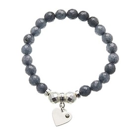Bello London Charm Bracelet with grey jade beads and silver plated heart charm - Rae G07