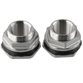 HOBBYIN 2PCS 304 Stainless Steel Bulkhead Water Tank Fitting 3/4" NPT Female Thread Compression Bulkhead Adapter Thru-bulk Connector with Gasket