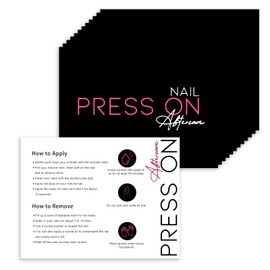 50 Pack Press on Nail Instructions Cards, Bebbtiy Press on Nail Application Guides Nail Aftercare Manicure Usage Business Supplies Card (Black-2)