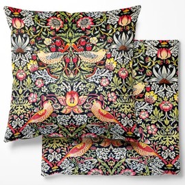 midland textiles William Morris Strawberry Theif Cushion Cover 18" x 18" 46cm x 46cm Soft Plush Velvet Fabric sofa, home decorative, Throw Pillow Case Covers (Ebony)