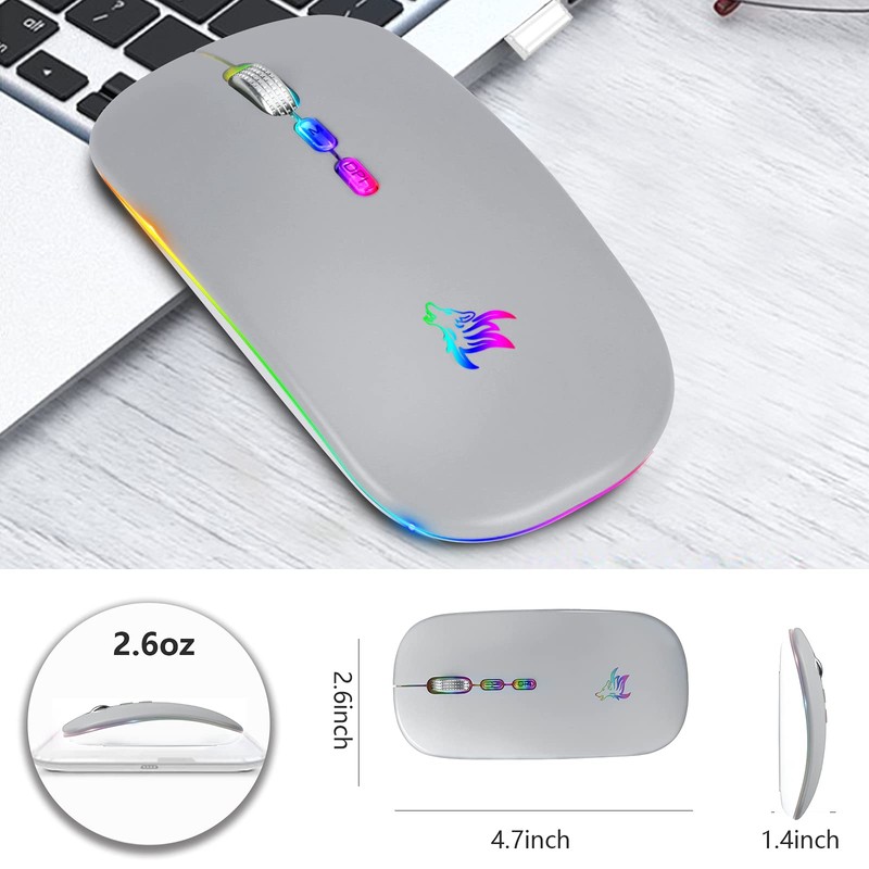 HOTLIFE LED Wireless Mouse, Slim Rechargeable Bluetooth Mouse, 2.4G Portable
