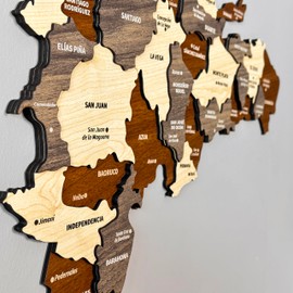 Colorfull Worlds 3D Dominican Republic Wooden Wall Art, Handcrafted Home and Office Decor, Engraved with City Names, Perfect Dominican-Inspired Accent (61 x 41 cm | 23.6" x 16.1")