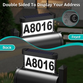 ASOMST Solar Address Sign, 3-Color Lighting Modes Mailbox Number Plaque Waterproof, Double Sided Light-Emitting Mailbox Topper, LED House Numbers