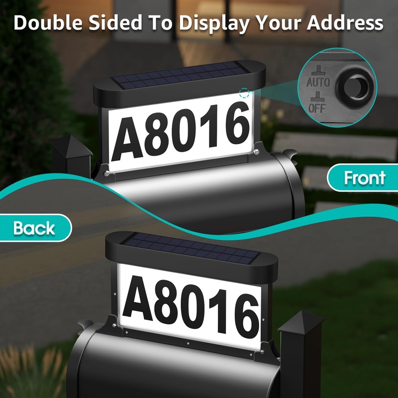 ASOMST Solar Address Sign, 3-Color Lighting Modes Mailbox Number Plaque