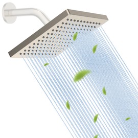 Hibbent Thickness Metal Rain Shower Head, 8 Inch High Pressure Rainfall Shower Head, Bathroom Waterfall Shower Heads, High Flow Fixed Showerheads with Adjustable Brass Ball Joint, Brushed Nickel