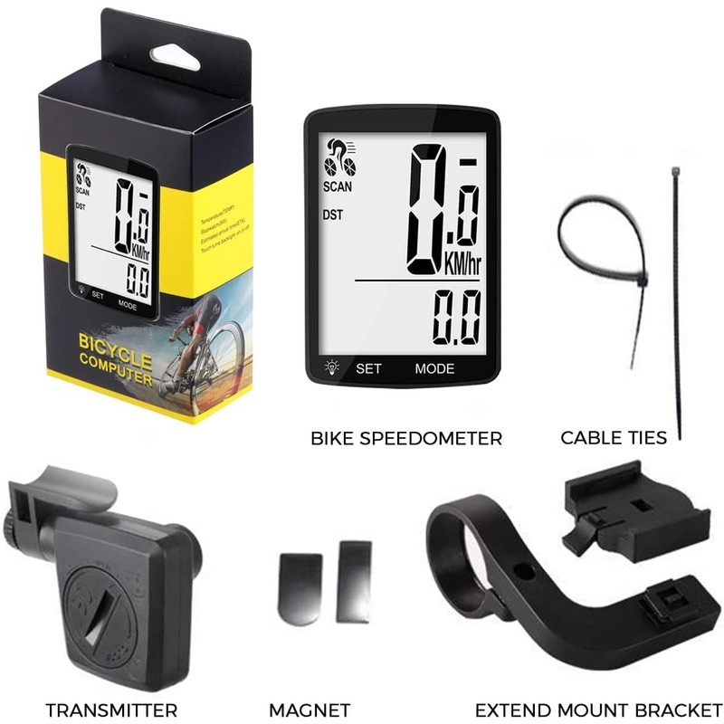 TOTMOX Wireless Bicycle Computer with Green LCD Backlight, Bicycle Speedometer