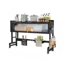 Unbranded Over The Sink Dish Drying Rack 3 Tier Large Dish Rack Metal For Kitchen w/ Lid