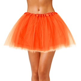 Adult Tulle Tutu Skirt 1950s Vintage Tulle Bubble Tutu Skirt Prom Party Skirt Elastic 3 Layer with Lining for Women (Orange)