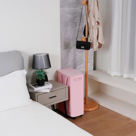 Vincona Slim Laundry Hamper with Lid and Wheels, Small Rolling Laundry Basket with Handle for Small Spaces, Tall Dirty Clothes Hampers for Dorm, Bathroom and Bedroom, 55L, Pink