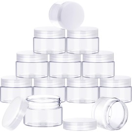 SATINIOR 12 Pack Plastic Container Jars with Lids Round Clear Travel Cosmetic Container Jars for Toiletries, Lotion, Cream, Ointments, Makeup, Rhinestone, Samples, Kitchen Storage(2 oz,White)