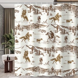 Hjokiupt Western Cowboy Shower Curtain, Wild West Cowboy Ride Horse Cactus Bath Curtains, Farmhouse Country American West Theme Fabric Bathroom Accessories Decor with 12 Hooks 72 x 72