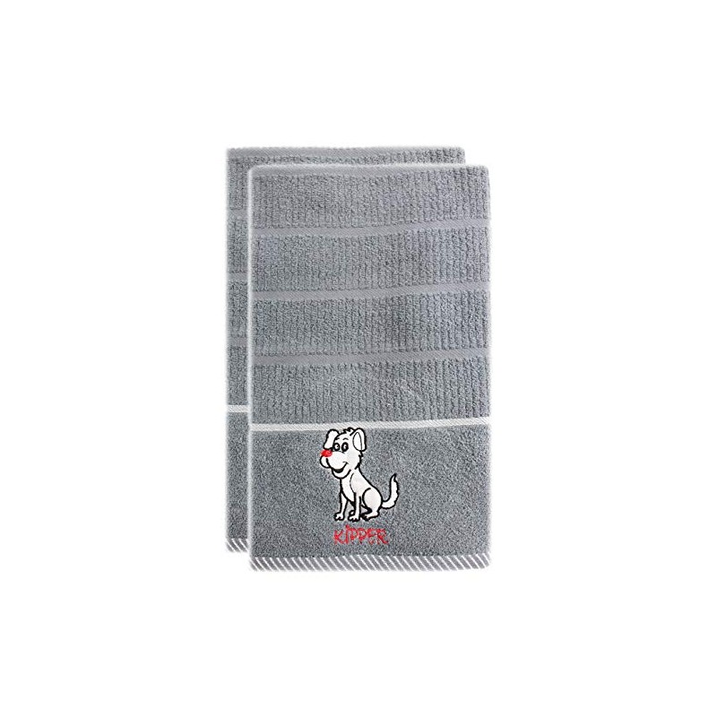 Rigg's 2 Pack Embroidered Kitchen Tea Towels Silver Grey 100%