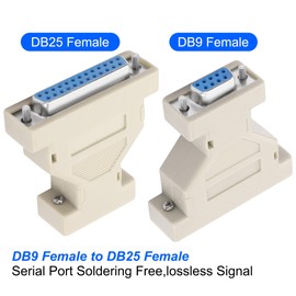 MEIRIYFA DB9 to DB25 Serial Adapter Coupler, DB9 to DB25 RS-232 Serial Gender Changer AT Modem Adapter Connetor for PC Serial Devices (2PCS) (DB9 F - DB25 F)