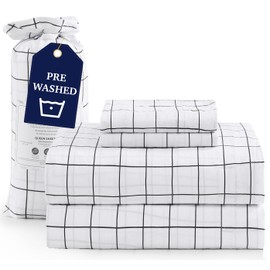 Casa Platino Bed Sheets Twin XL Size, Pre-Washed Ultra Soft & Breathable Bed Sheets Set, 100% Hydro-Brushed Microfiber Cooling Twin XL Sheets Deep Pocket - Windowpane