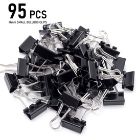 95 Pcs Bulldog Clips, 19mm Small Binder Clips, Black Metal Foldback Clips, Paper Clamps Binder, Paper Clips Clamp for Office, Home, School