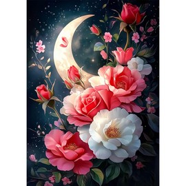 MAXBYE Diamond Paintings of Moon and Flower, Diamond Art Kits for Adults, 5D Rose Flowers Diamond Art Kits, Diamond Art for Home Décor Items,and Extra 30% Diamonds, 12x16in