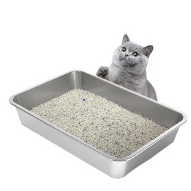 Aothey Stainless Steel Litter Box, Metal Litter Box for Large Cats, Rust-Resistant, Odor-Control, Easy to Clean, Durable & Long-Lasting with Round Edge (19.7"×13.8"×3.9" / 50×35×10cm)