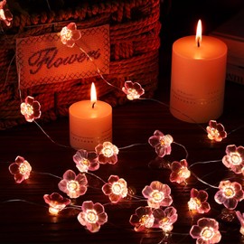 Keretuby Pink Fairy Cherry Blossom Flower String Lights for Bedroom, USB Plug in and Battery Operated 13ft 40 LED Cute Indoor Outdoor Hanging Decorations for Birthday Wedding Party Christmas Easter
