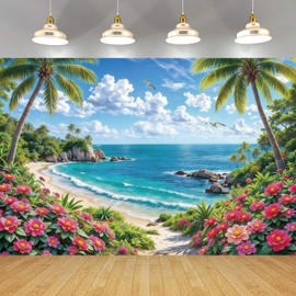 Summer Hawaiian Beach Backdrop Tropical Backdrop 10x8ft