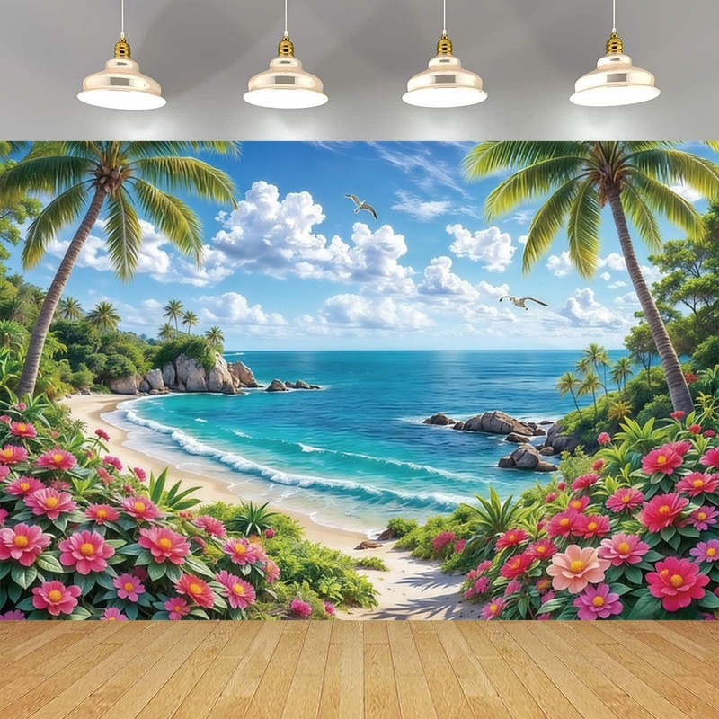 Summer Hawaiian Beach Backdrop Tropical Backdrop 10x8ft