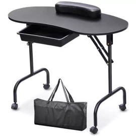접이식 네일아트 시술대 네일샵 매니큐어 휴대용 탁자 [C. 검은색 팬] Foldable Nail Art Treatment Table Nail Shop Manicure Portable Table [C. Black Pen]