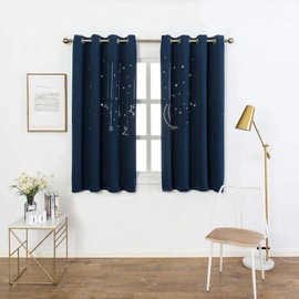 MANGATA CASA Kids Star Blackout Curtains Grommet Thermal 2 Panels for Bed Room,Cutout Galaxy Window Curtain Darkening Drapes for Nursery Living Room(Navy 52x63in)