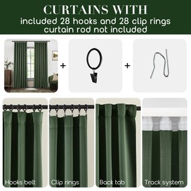 SHINELAND Olive Green Curtains for Bedroom 84 Inches Long,Back Tab Light Heat Blocking Thermal Insulated Room Darkening Boho Blackout Curtains 84 Inch Length for Living Room 2 Panels Set,Dark Green
