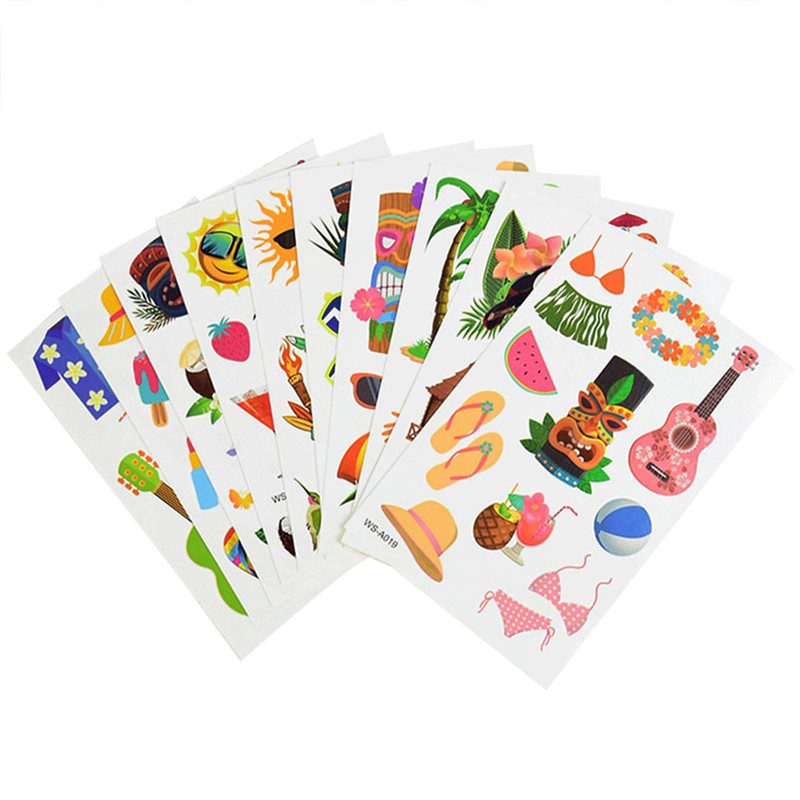 Hawaiian Temporary Tattoo Sticker Set (10-Pack) - Exotic Designs for