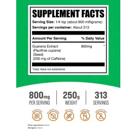 BulkSupplements Guarana Extract Powder 8.81 Ounce Natural Herbal Supplement For Wellness