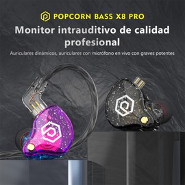 POPCORN Audífonos Intraurales Bass X8 Pro con Micrófono 3.5mm,Hybrid monitores intraurales, Auriculares HiFi de Graves Profundos con Cables Desmontables,Auriculares aislantes de Ruido (Blanco)