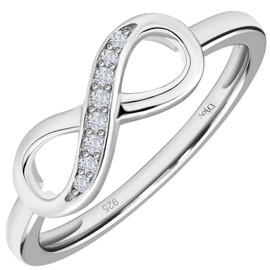 TJC Infinity Ring for Women In 925 Sterling Silver Cubic Zirconia CZ Forever Love Rhodium Plated for Ladies Size M