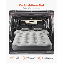 VEVOR Car Air Mattress, Fits Toyota 4runner, Jeep Wrangler, Inflatable Car Camping Mattress, Flocking Thickened Blow Up Travel Beds, Durable Portable Sleeping Pad with Built in Pump, 2 Pillows, Gray