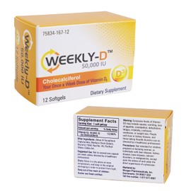 Weekly-D Vitamin D3 50,000 IU | 12 Vitamin D3 Softgels Cholecalciferol Supplements