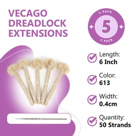 Vecago 6 inch 50 Strands Loc Extensions Human Hair, 0.4cm Width 100% Human Hair Dreadlock Extensions for Men/Women, Can be Dyed Soft Dreads Extensions,613#Blonde