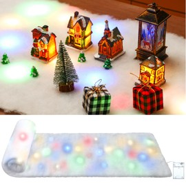 LED Christmas Fake Snow Blanket with Lights Artificial Snow Blanket with 2 Pcs LED Lights Lighted Christmas Snow Table Runner for Christmas Tree Village Display Winter Party Decor(15.75''x 49.21'')