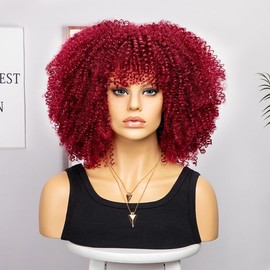 JORCEDI Fashion Afro Curly Wig Synthetic Short Full Wig Women Wig For Party Cosplay Daily Use (Wine Red)