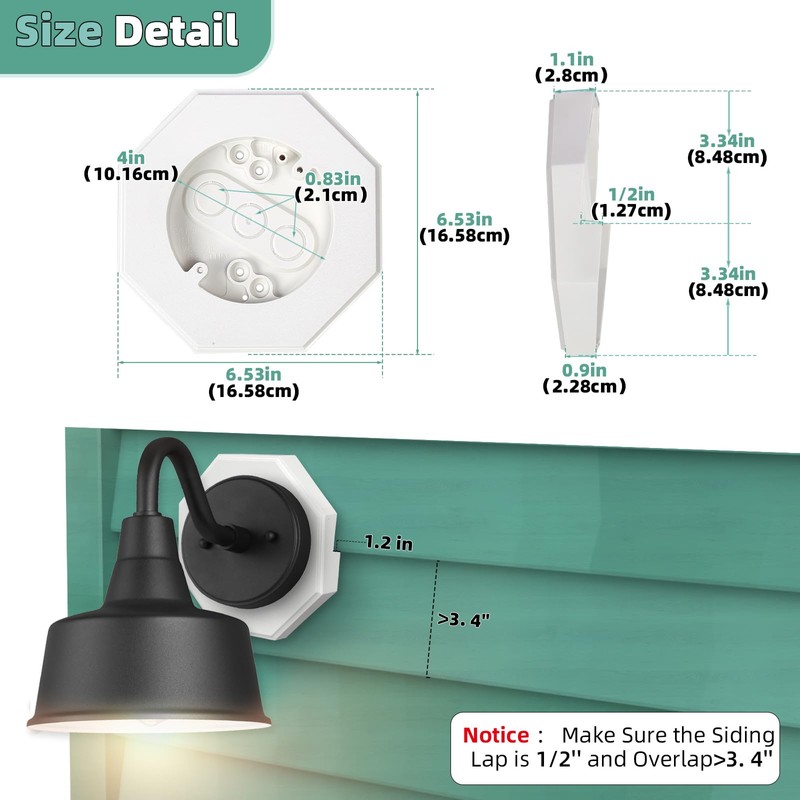 Vinyl Siding Mounting Kit, Light Mounting Block with Built-in Electrical