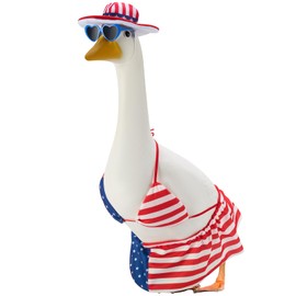 Patriotic Porch Goose Outfits for 23 Inch Lawn Statue, 4th of July Hawaiian Bikini Costume for Plastic/Cement Statue, Independence Day,Memorial Day Sculpture Clothes for Garden Patio Party Decoration
