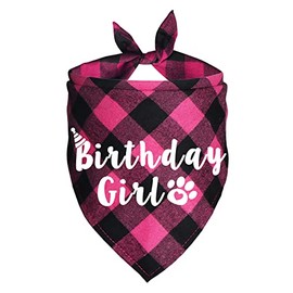 JOTFA Dog Birthday Bandana, Plaid Dog Birthday Bandanas for Dog Birthday Party Supplies (Pink)