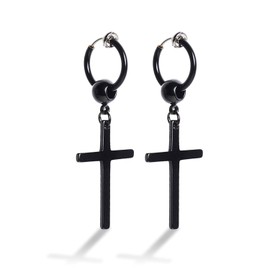 Puente No Piercing Needed, Fake Earrings, Cross Earrings, Non-Hole Earrings, Both Ear Set, Cross Earrings, Stainless Steel, Black, Silver, Ball, Beads, Black, Silver, Hoop Earrings, Ring Earrings,