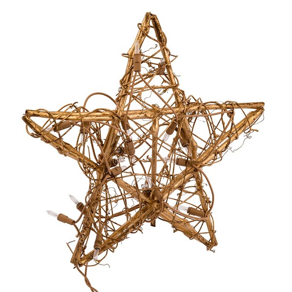 Kurt Adler 13" Lighted Indoor Gold Rattan Star Christmas Tree Topper